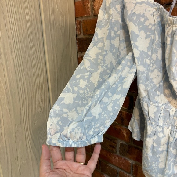 Free Assembly womens square neck floral cottagecore boho peasant blouse blue XXL - Picture 3 of 7